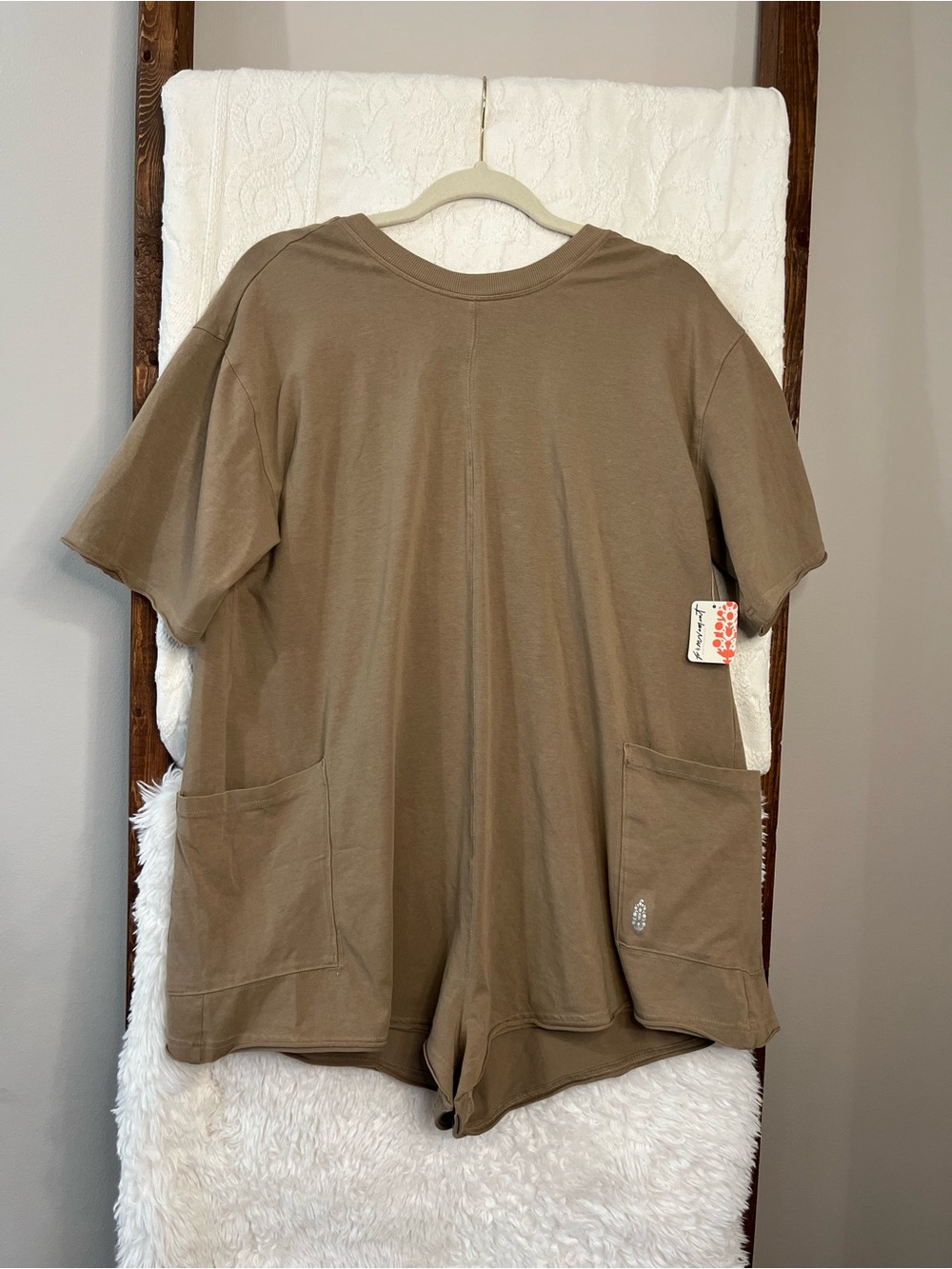NWT Free People FP Movement Hot Shot Tee Romper Mocha Latte S